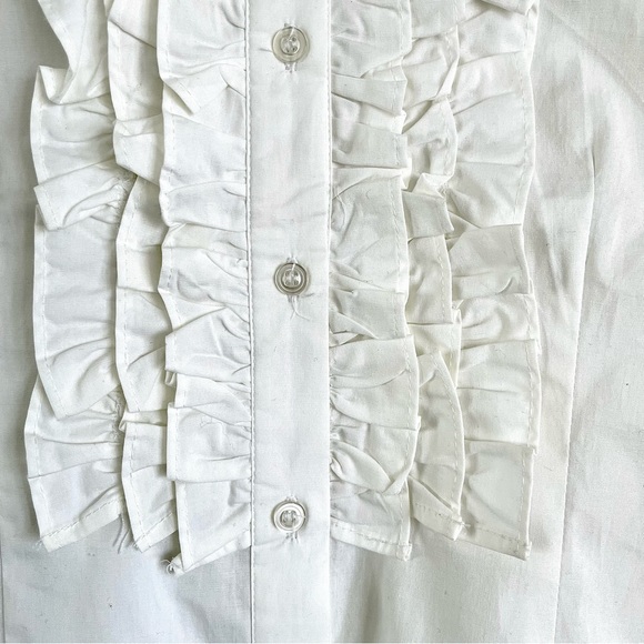 Fire Los Angeles White Short Puffy Sleeves Button Down Shirt with Ruffles - Picture 5 of 16